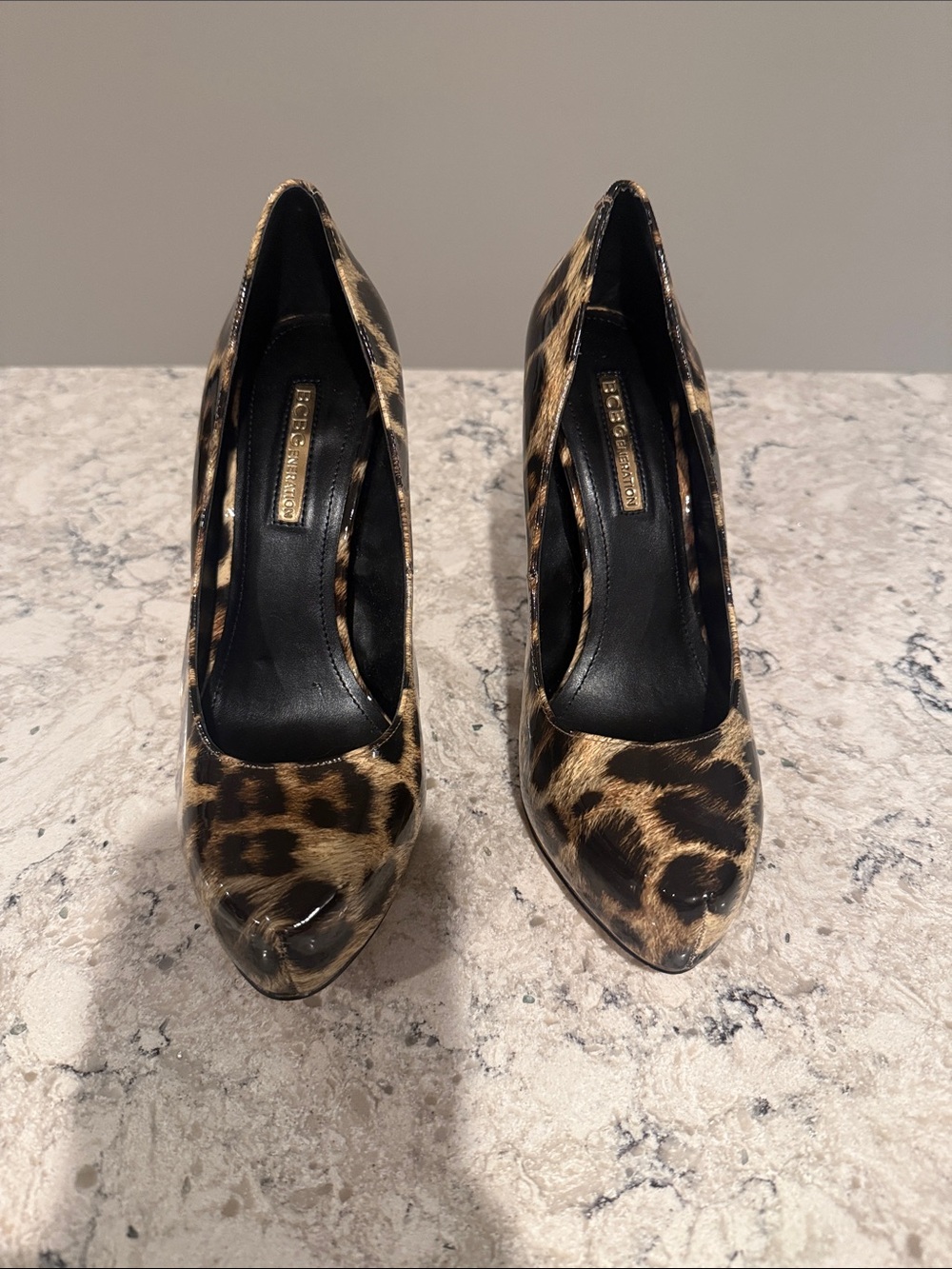 BCBG Leopard Print Pointed Toe Pumps - Designer-Inspired Brown 7.5
